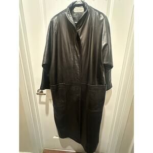 Vintage Calvin Klein Black Soft Lamb Leather Trendy Long Coat Womens Sz 8 M